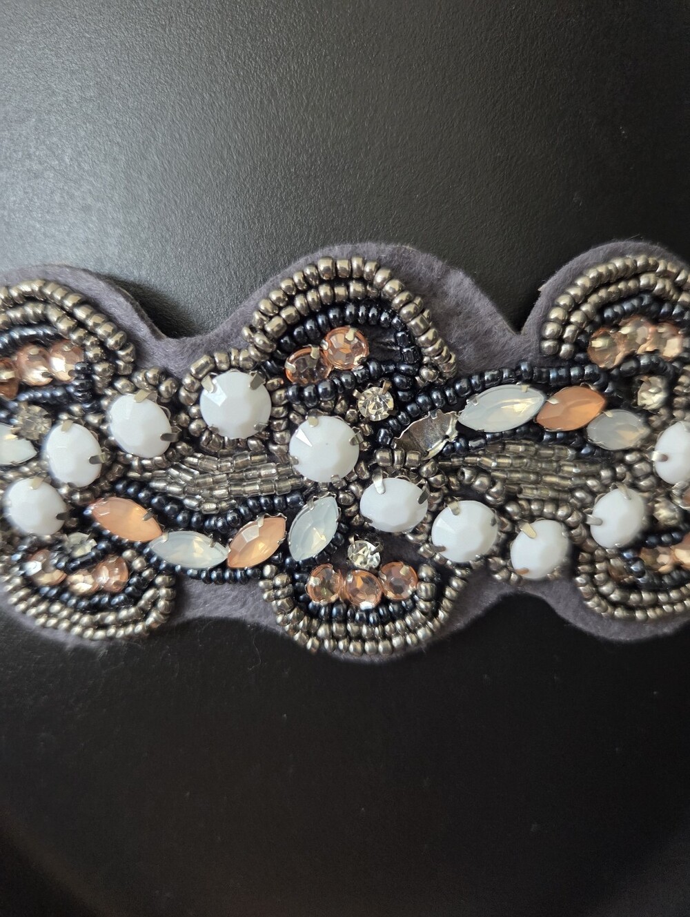 Embellished Beaded White and Peach Stretchy Belt